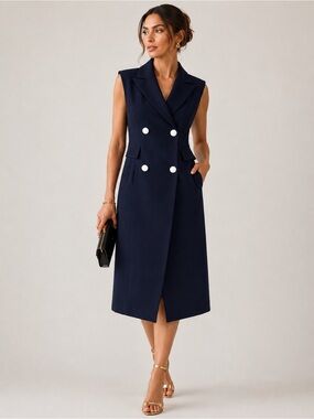 ASILIO Don’t Blank Dress Navy Strapless Tuxedo Midi US 4 NWT